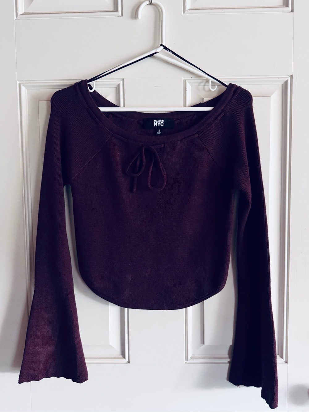 Madden NYC Plum burgundy Knit Tie-Front Sweater